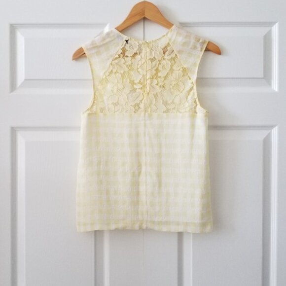 Sandro Paris Light Yellow Gingham Lace Top, 1/S - Picture 2 of 7